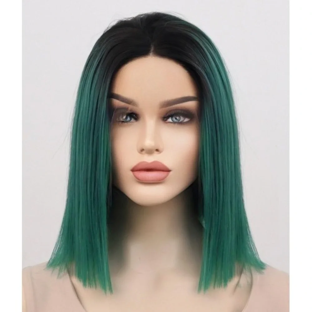 Emerald Velvet Dark Emerald Green Bob Straight Synthetic Lace Front Wig